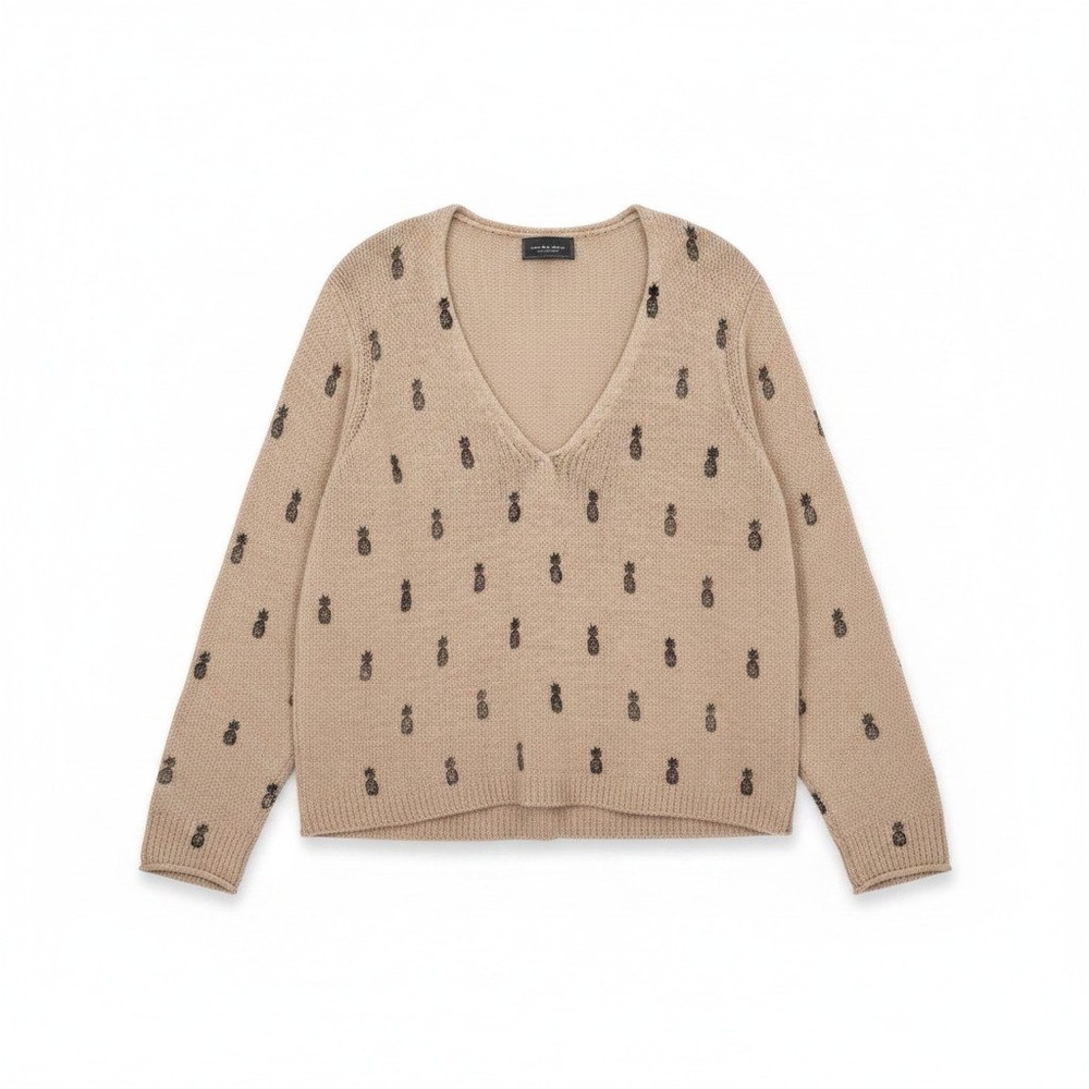 Wooden Ships Pullover Sweater Open Knit Pineapple Lightweight‎ Tan Cotton M/L